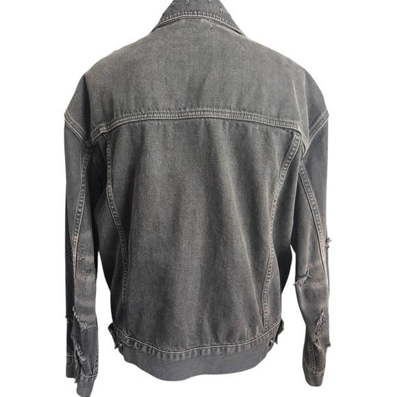 Free People Distressed Denim Jacket Black S (Fits Like M) Thrashed Grunge Skater - Picture 3 of 15